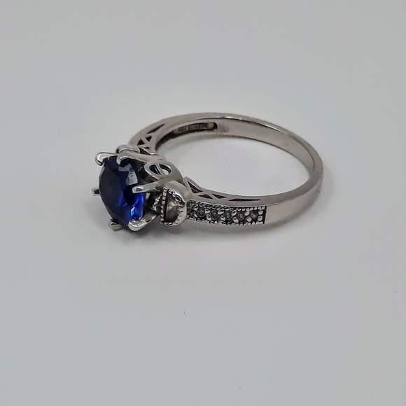 Sterling Silver 925 Ring Lab Created Engagement Sapphire Vintage Sz 8 - Picture 7 of 11